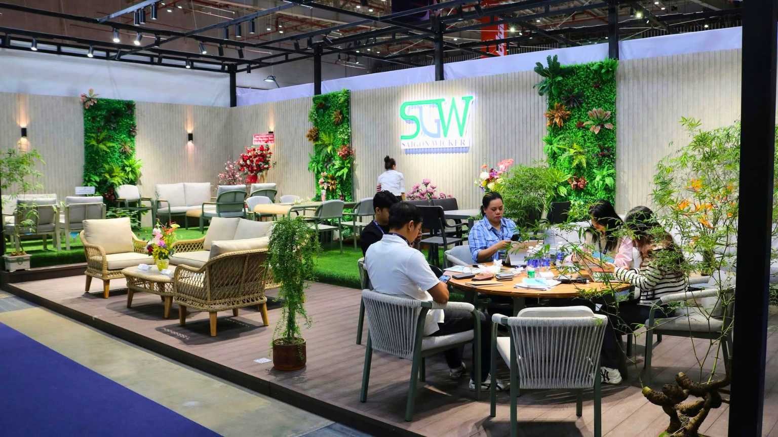 Saigon Wicker booth meeting area at HawaExpo 2026