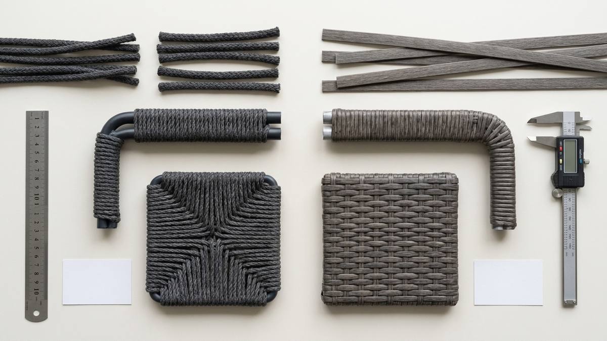 Outdoor rope and PP rattan material samples for furniture manufacturing