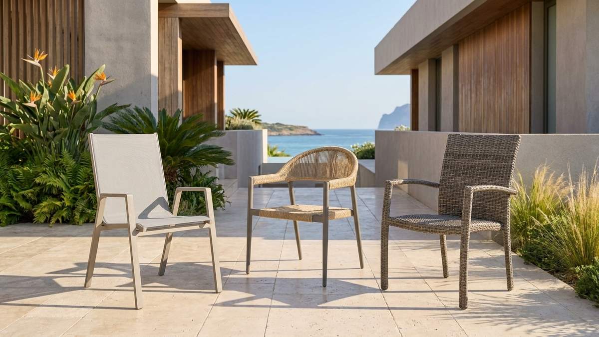 Comfortable cushion-free outdoor furniture made with Textilene, outdoor rope and PP rattan