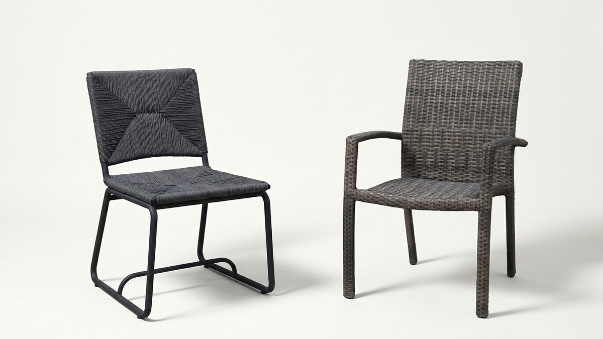 Outdoor rope and PP rattan chairs showing different weaving styles