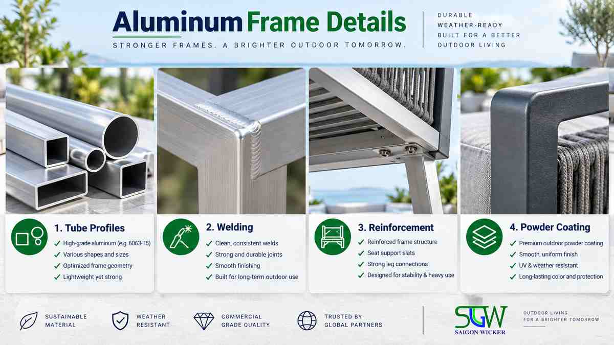 Aluminum Outdoor Furniture: What B2B Buyers Should Know Before Ordering 2 Aluminum outdoor furniture frame tube welding reinforcement and construction details