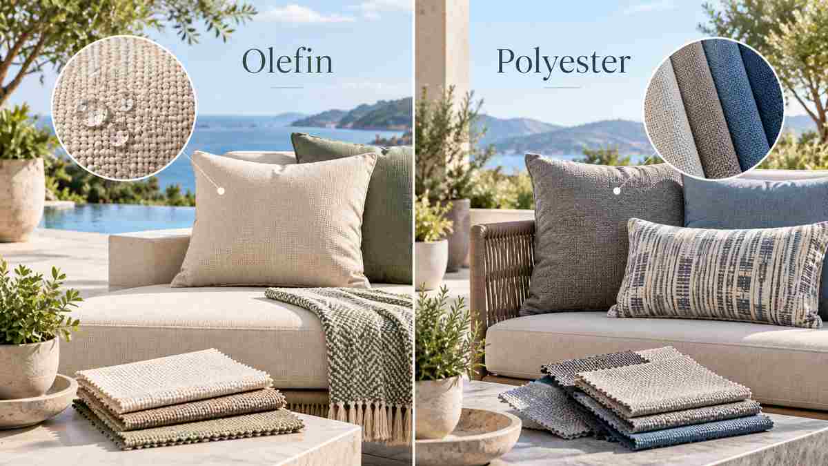 Olefin vs Polyester Outdoor Fabric: Which Is Better for Outdoor Cushions? 2 Olefin vs polyester outdoor fabric comparison for B2B furniture buyers