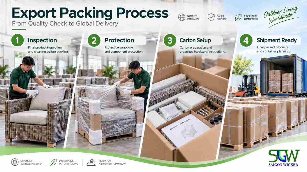 Outdoor Furniture Packaging for Export: How B2B Orders Are Protected and Loaded 4 Outdoor furniture packaging inspection packing and export process
