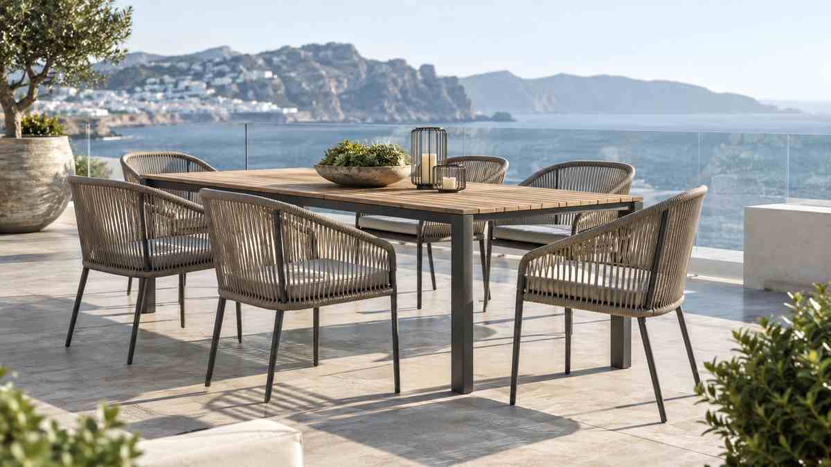 Outdoor Furniture for High-Wind Areas: Weight, Stability and Design Features That Matter 3 Slatted outdoor furniture for windy areas allowing airflow through surfaces