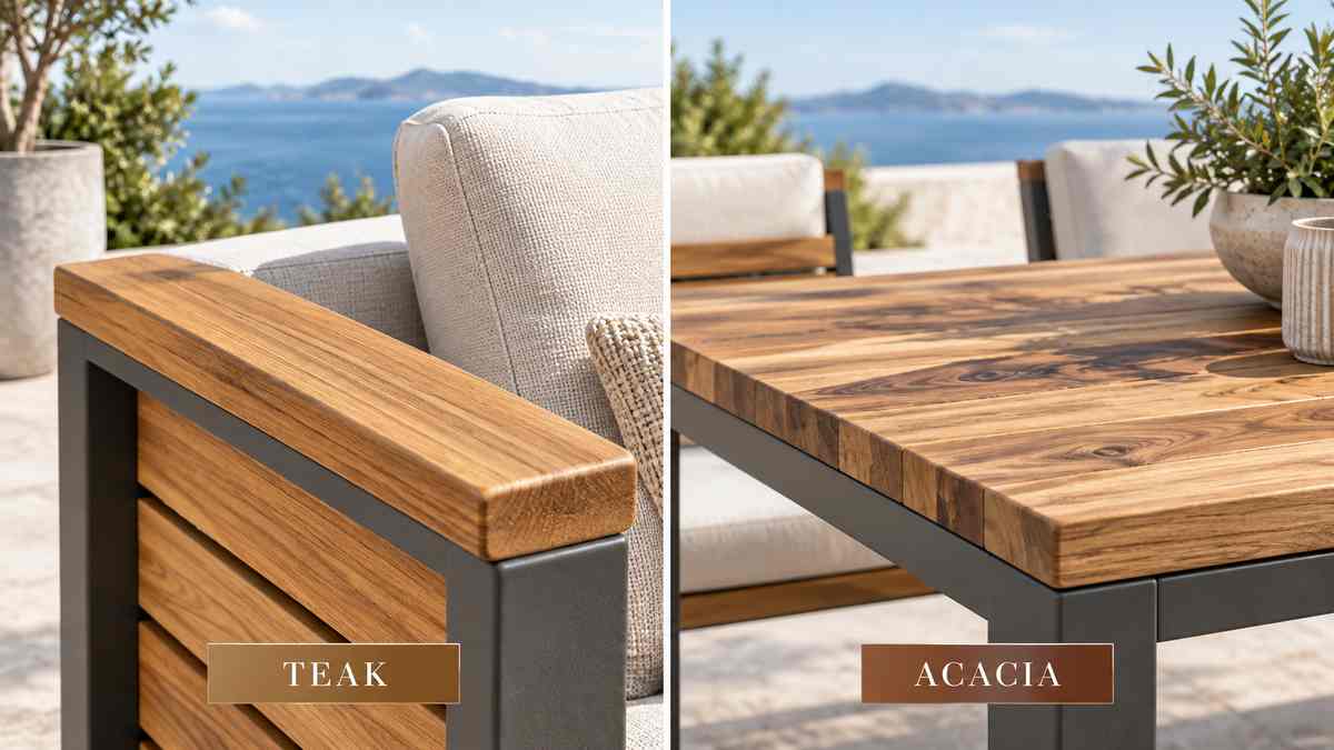 Teak vs acacia outdoor furniture wood grain color and finish comparison